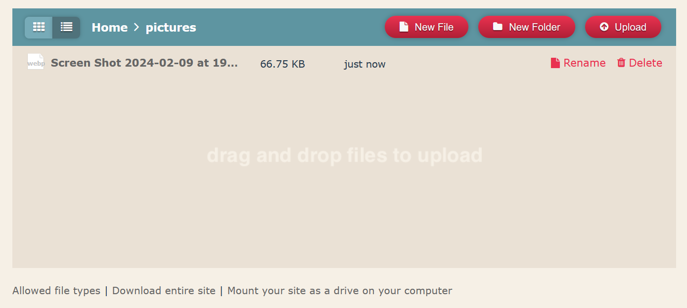 neocities upload page